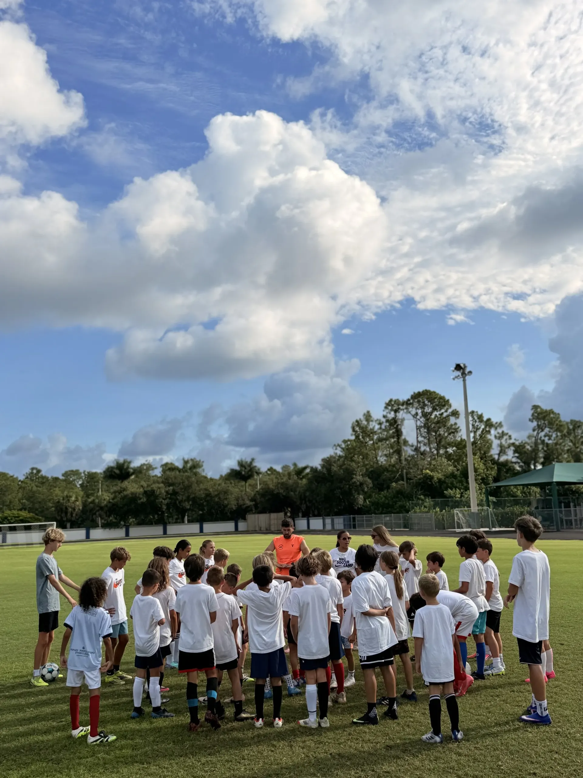 Campers gathered on the field at the Nike Soccer Camp in Naples